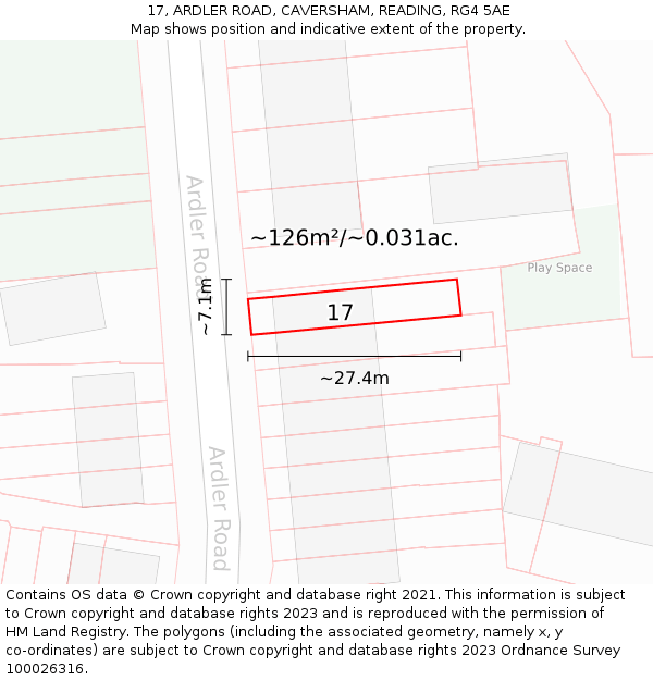 17, ARDLER ROAD, CAVERSHAM, READING, RG4 5AE: Plot and title map