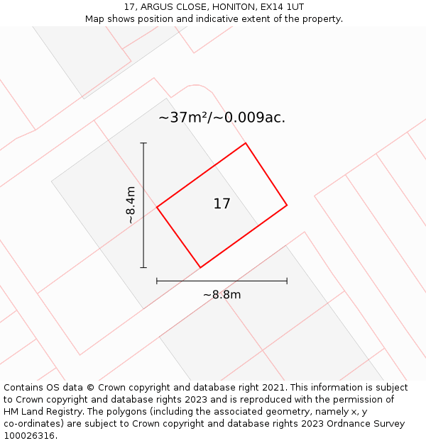 17, ARGUS CLOSE, HONITON, EX14 1UT: Plot and title map