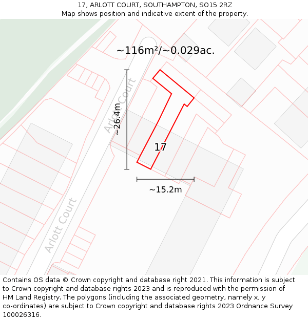 17, ARLOTT COURT, SOUTHAMPTON, SO15 2RZ: Plot and title map