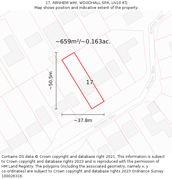 17, ARNHEM WAY, WOODHALL SPA, LN10 6TJ: Plot and title map