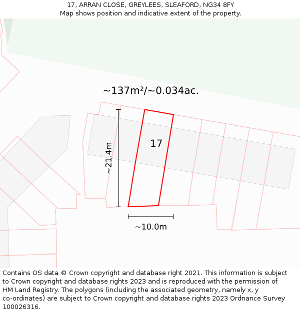 17, ARRAN CLOSE, GREYLEES, SLEAFORD, NG34 8FY: Plot and title map