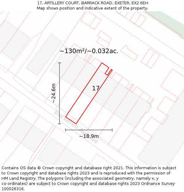 17, ARTILLERY COURT, BARRACK ROAD, EXETER, EX2 6EH: Plot and title map