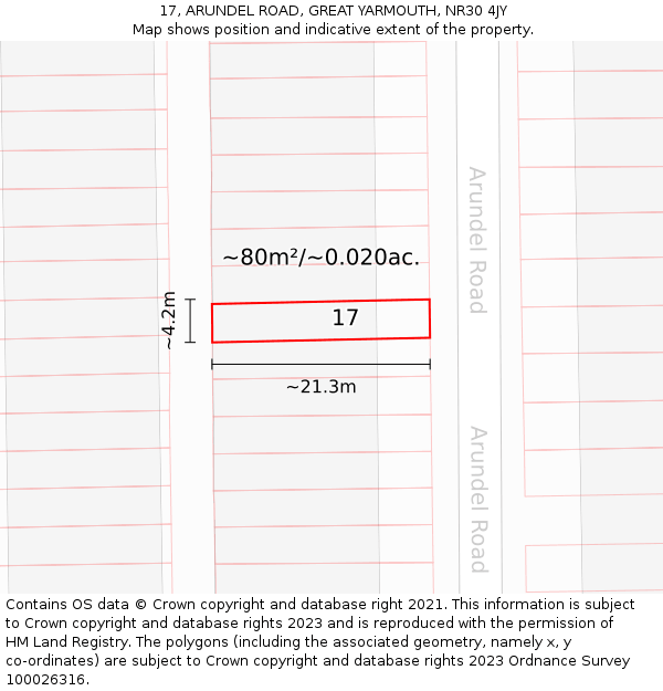 17, ARUNDEL ROAD, GREAT YARMOUTH, NR30 4JY: Plot and title map