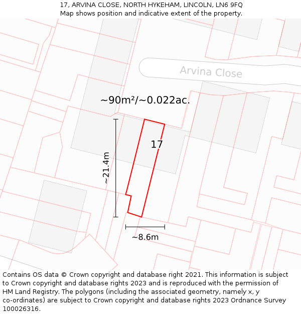 17, ARVINA CLOSE, NORTH HYKEHAM, LINCOLN, LN6 9FQ: Plot and title map