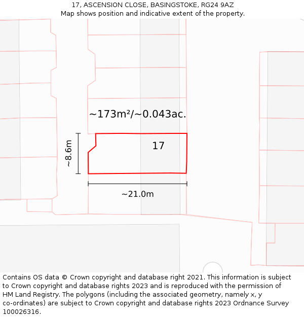 17, ASCENSION CLOSE, BASINGSTOKE, RG24 9AZ: Plot and title map