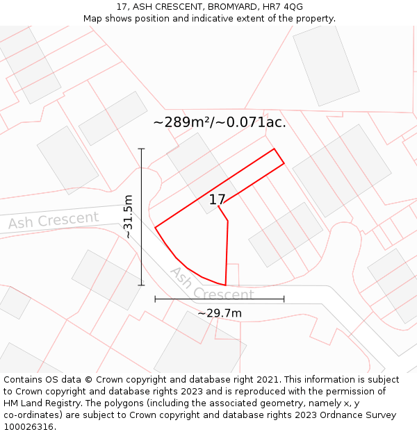 17, ASH CRESCENT, BROMYARD, HR7 4QG: Plot and title map