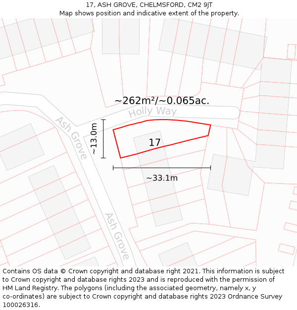 17, ASH GROVE, CHELMSFORD, CM2 9JT: Plot and title map