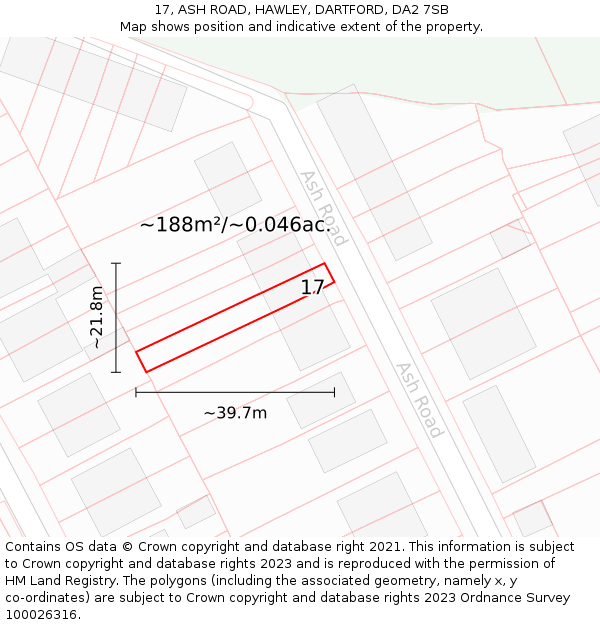 17, ASH ROAD, HAWLEY, DARTFORD, DA2 7SB: Plot and title map