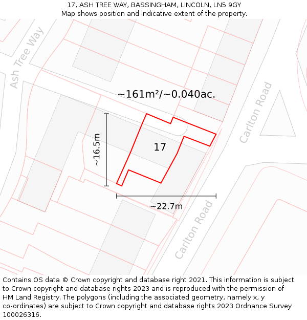 17, ASH TREE WAY, BASSINGHAM, LINCOLN, LN5 9GY: Plot and title map