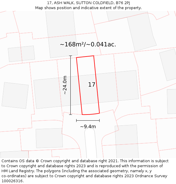 17, ASH WALK, SUTTON COLDFIELD, B76 2PJ: Plot and title map