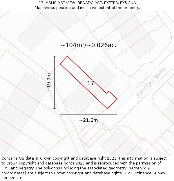 17, ASHCLYST VIEW, BROADCLYST, EXETER, EX5 3NA: Plot and title map