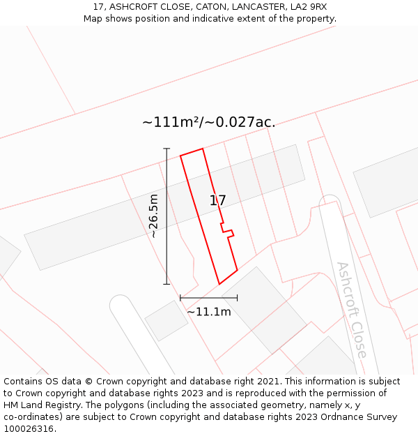 17, ASHCROFT CLOSE, CATON, LANCASTER, LA2 9RX: Plot and title map