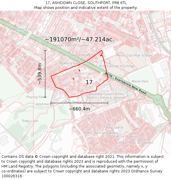 17, ASHDOWN CLOSE, SOUTHPORT, PR8 6TL: Plot and title map