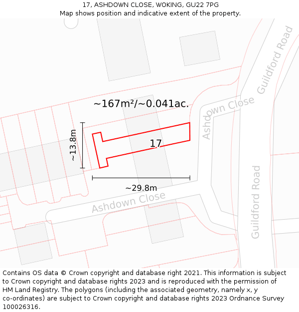 17, ASHDOWN CLOSE, WOKING, GU22 7PG: Plot and title map