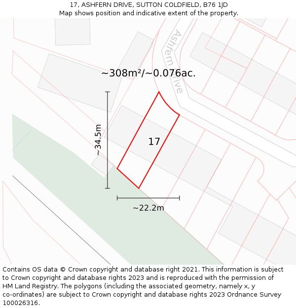 17, ASHFERN DRIVE, SUTTON COLDFIELD, B76 1JD: Plot and title map