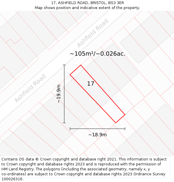 17, ASHFIELD ROAD, BRISTOL, BS3 3ER: Plot and title map