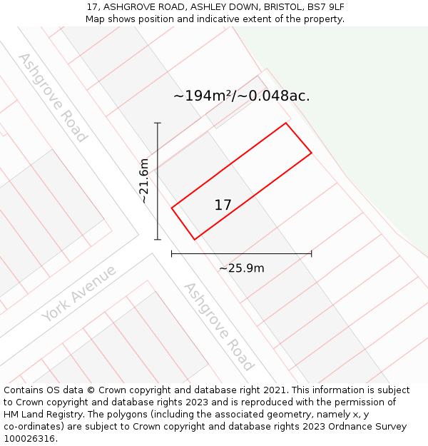17, ASHGROVE ROAD, ASHLEY DOWN, BRISTOL, BS7 9LF: Plot and title map