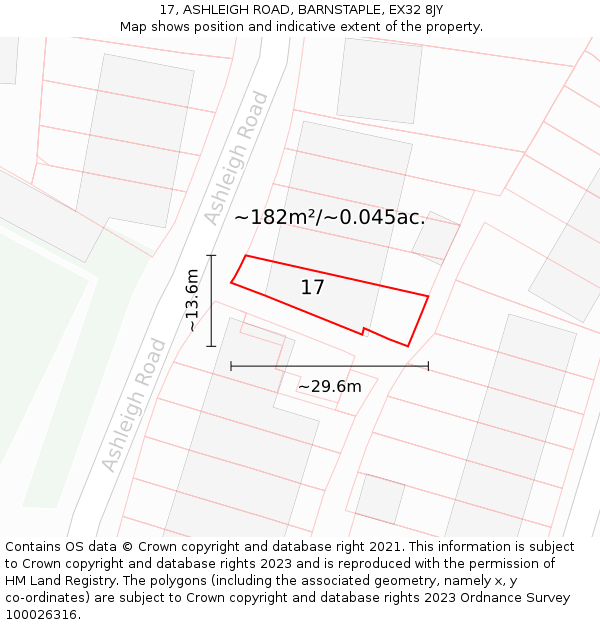 17, ASHLEIGH ROAD, BARNSTAPLE, EX32 8JY: Plot and title map
