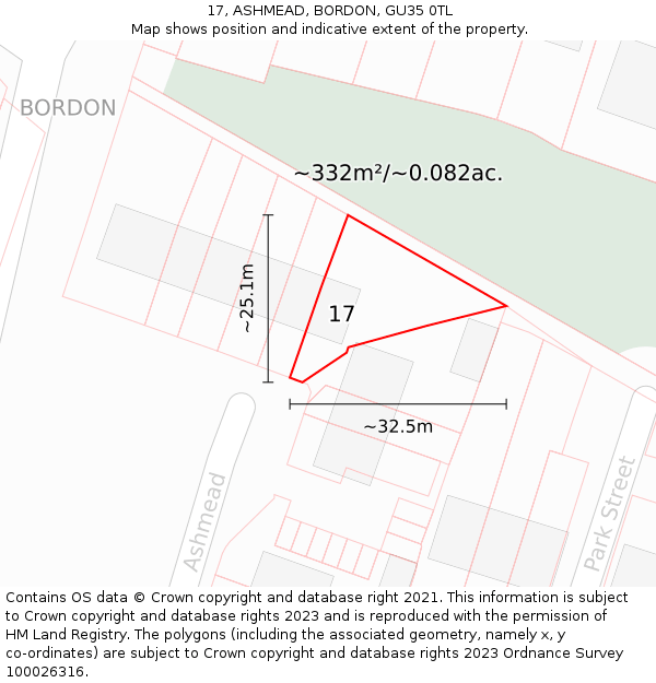 17, ASHMEAD, BORDON, GU35 0TL: Plot and title map
