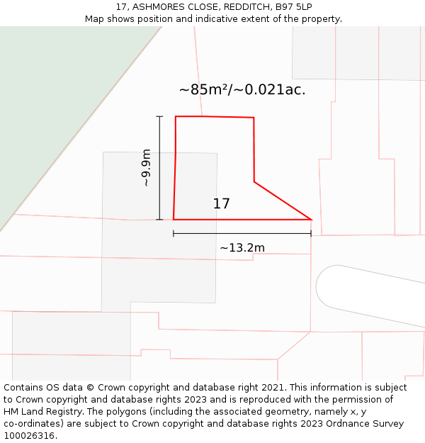 17, ASHMORES CLOSE, REDDITCH, B97 5LP: Plot and title map