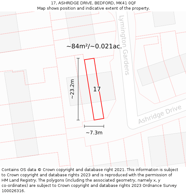 17, ASHRIDGE DRIVE, BEDFORD, MK41 0QF: Plot and title map