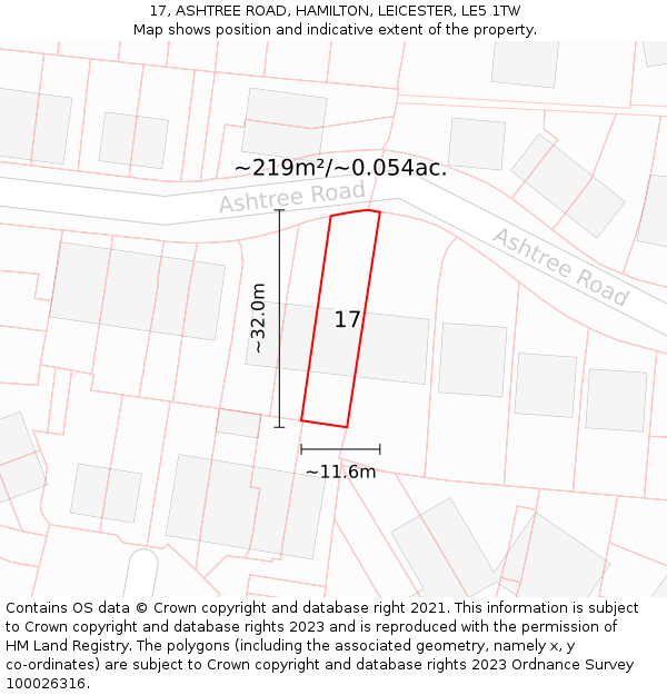 17, ASHTREE ROAD, HAMILTON, LEICESTER, LE5 1TW: Plot and title map