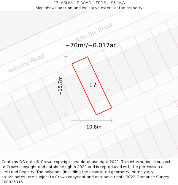 17, ASHVILLE ROAD, LEEDS, LS6 1NA: Plot and title map