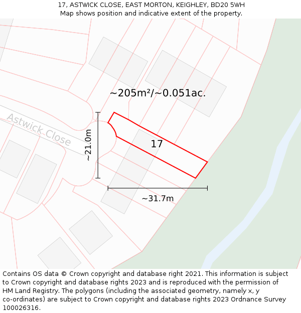 17, ASTWICK CLOSE, EAST MORTON, KEIGHLEY, BD20 5WH: Plot and title map