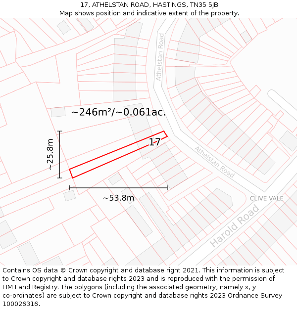 17, ATHELSTAN ROAD, HASTINGS, TN35 5JB: Plot and title map