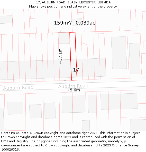 17, AUBURN ROAD, BLABY, LEICESTER, LE8 4DA: Plot and title map