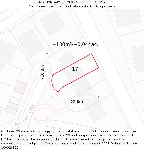 17, AUCTION WAY, WOOLSERY, BIDEFORD, EX39 5TT: Plot and title map