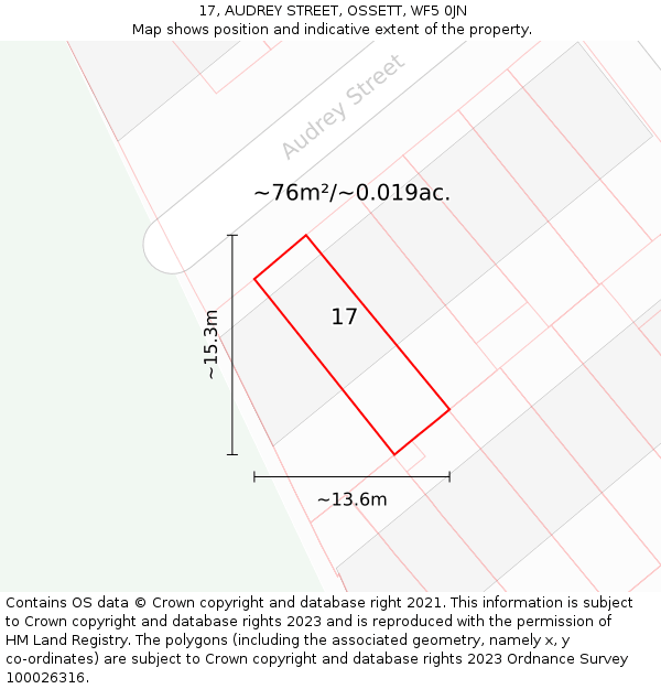 17, AUDREY STREET, OSSETT, WF5 0JN: Plot and title map