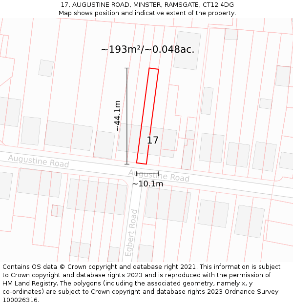17, AUGUSTINE ROAD, MINSTER, RAMSGATE, CT12 4DG: Plot and title map