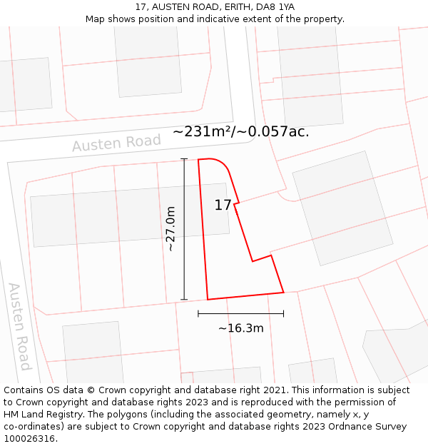 17, AUSTEN ROAD, ERITH, DA8 1YA: Plot and title map