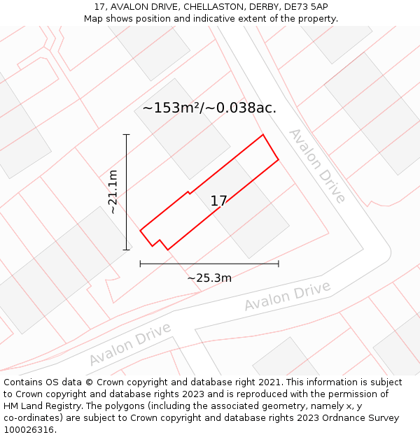 17, AVALON DRIVE, CHELLASTON, DERBY, DE73 5AP: Plot and title map
