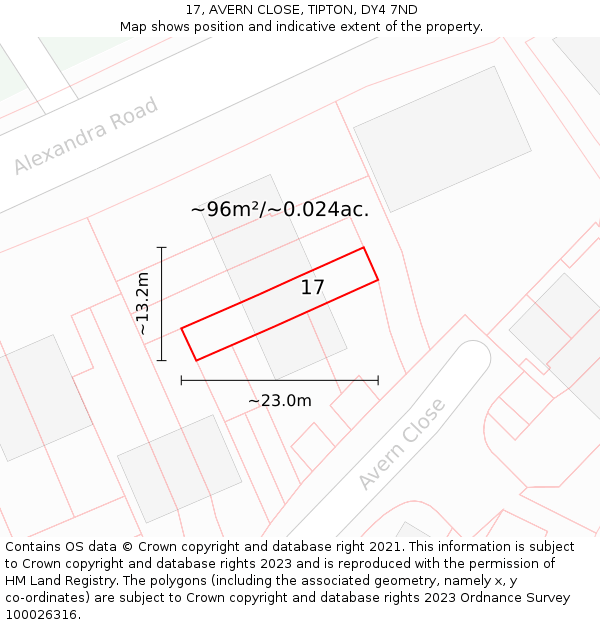 17, AVERN CLOSE, TIPTON, DY4 7ND: Plot and title map