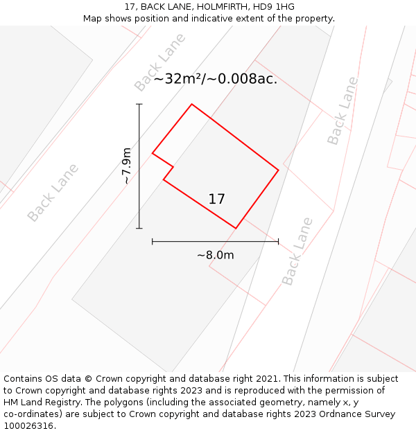 17, BACK LANE, HOLMFIRTH, HD9 1HG: Plot and title map