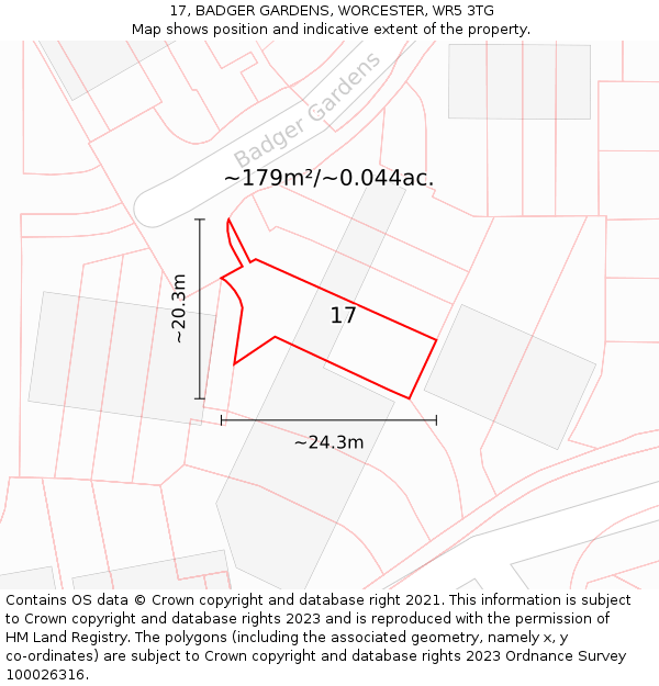 17, BADGER GARDENS, WORCESTER, WR5 3TG: Plot and title map