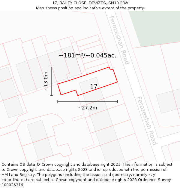 17, BAILEY CLOSE, DEVIZES, SN10 2RW: Plot and title map