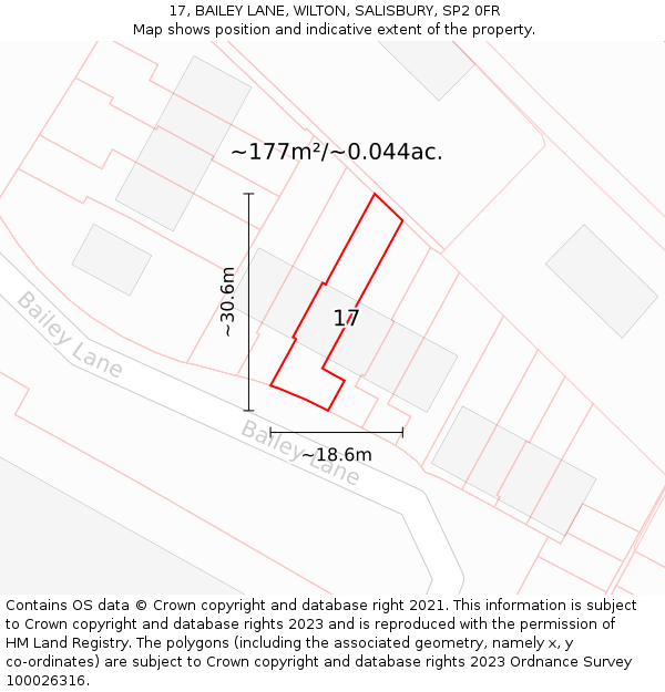 17, BAILEY LANE, WILTON, SALISBURY, SP2 0FR: Plot and title map