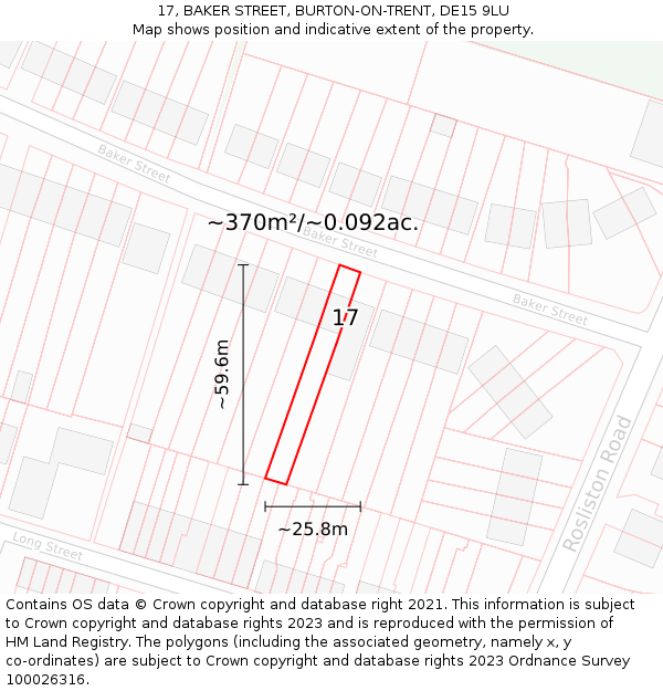 17, BAKER STREET, BURTON-ON-TRENT, DE15 9LU: Plot and title map