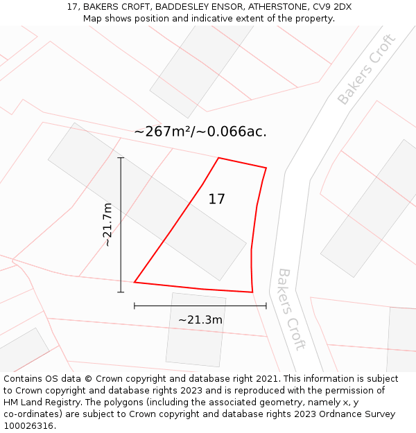 17, BAKERS CROFT, BADDESLEY ENSOR, ATHERSTONE, CV9 2DX: Plot and title map