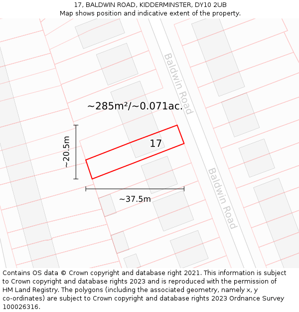 17, BALDWIN ROAD, KIDDERMINSTER, DY10 2UB: Plot and title map