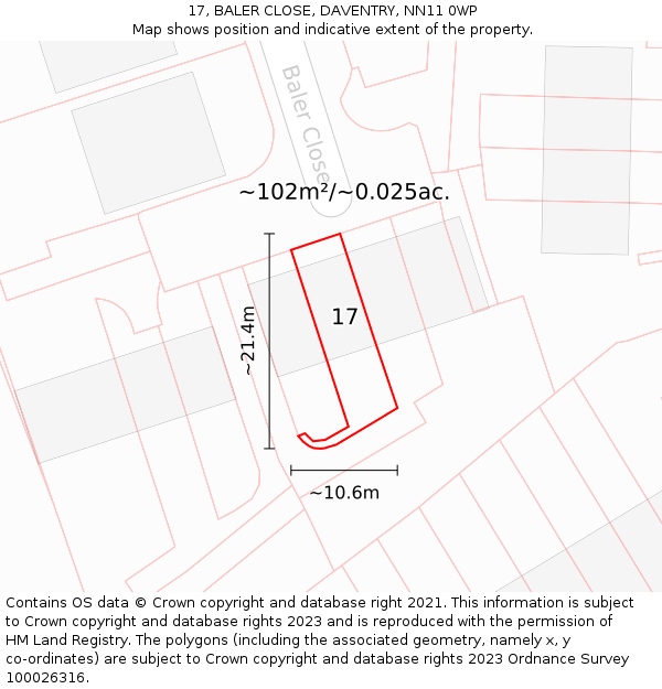 17, BALER CLOSE, DAVENTRY, NN11 0WP: Plot and title map