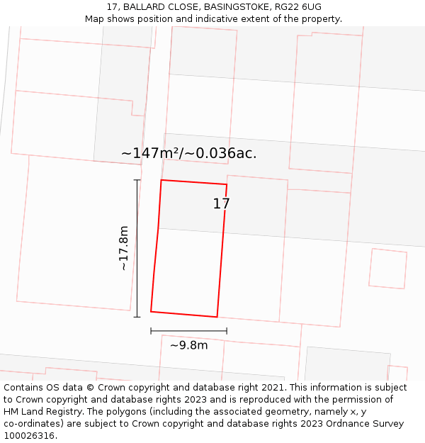 17, BALLARD CLOSE, BASINGSTOKE, RG22 6UG: Plot and title map