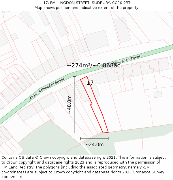17, BALLINGDON STREET, SUDBURY, CO10 2BT: Plot and title map