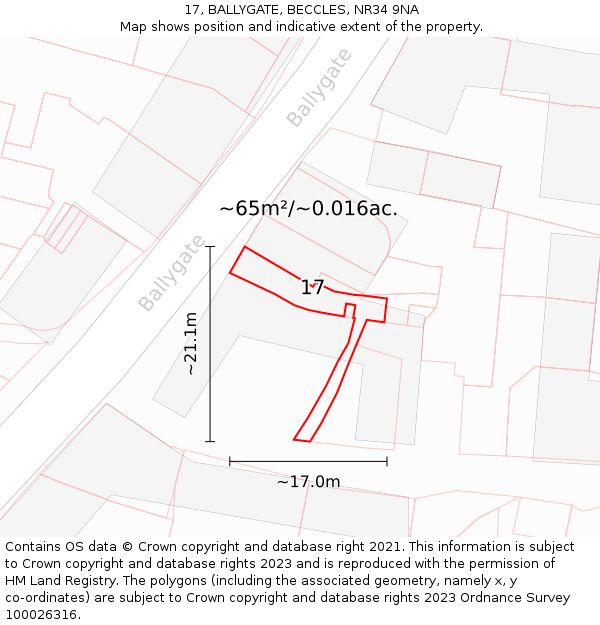 17, BALLYGATE, BECCLES, NR34 9NA: Plot and title map