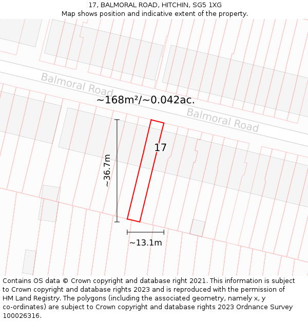 17, BALMORAL ROAD, HITCHIN, SG5 1XG: Plot and title map