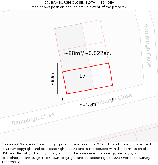 17, BAMBURGH CLOSE, BLYTH, NE24 5EA: Plot and title map