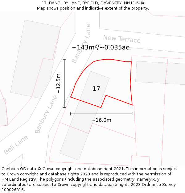 17, BANBURY LANE, BYFIELD, DAVENTRY, NN11 6UX: Plot and title map
